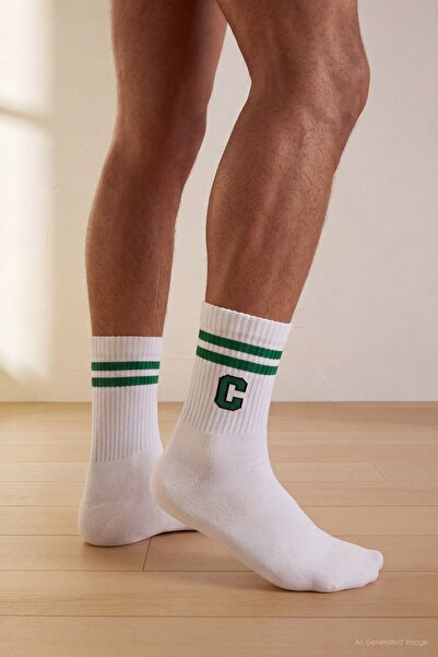 Bolero Men's'C' Patterned Corded Fabric Socks White