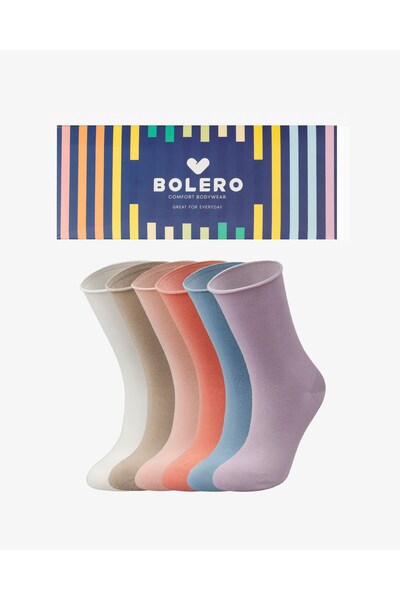 Bolero Kadın Dikişsiz Roll Top Lastiksiz 6'LI Bambu Çorap Pastel Renkler
