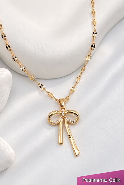 TREND COLLECTİON Kadın Paslanmaz Çelik Gold Zincir Fiyonk Kolye