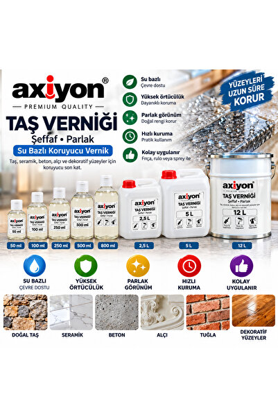 axiyon Taş Verniği 12 L Şeffaf Parlak Su Bazlı Koruyucu Vernik