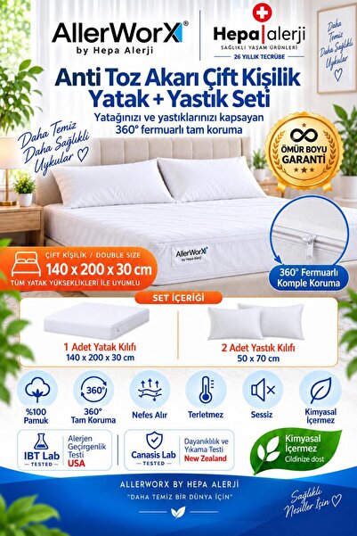 Allerworx Anti Alerjik Anti Akar Çift Kişilik Yatak ve Yastık Kılıfı Seti 140...