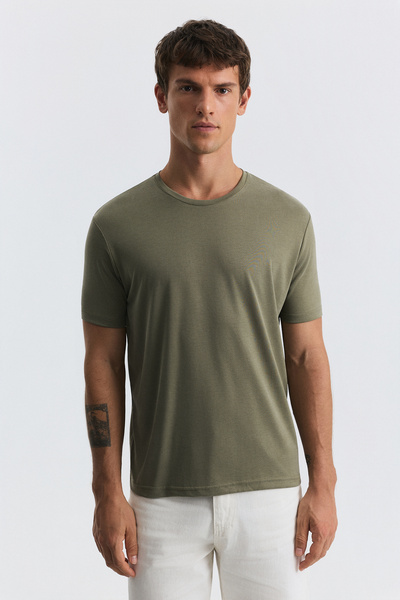 Antioch Haki Regular Fit Modal Teknik Kumaş Erkek T-Shirt
