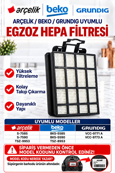 Arçelik Vacuum Cleaner Hepa Filter S-7585-7590-Bks5585-5590-Vcc9771A-9773A-Ts...