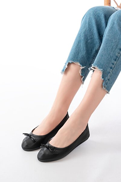 Zerenyus Zri̇n-6101 Black Daily Bowknot Women's Ballerinas