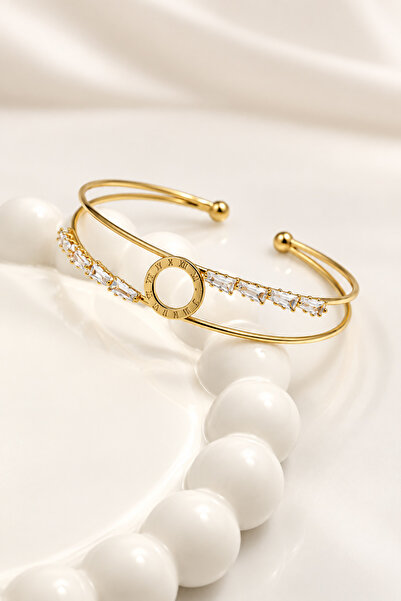 TREND COLLECTİON Zirkon Taşlı Roma Çemberi Kadın Gold Bileklik
