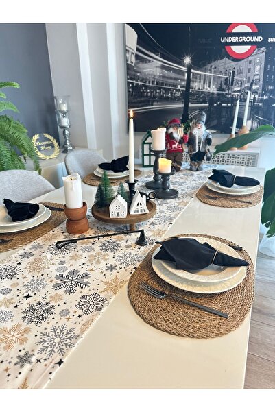 Decamor home New Year Themed Ecru / Black Runner Christmas Table New Year's T...