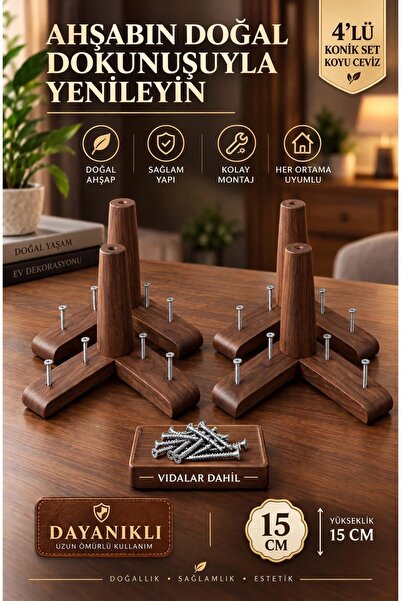 LEGORA WOOD DESİNG 15 cm Konik Ahşap Mobilya Ayağı 1. Sınıf Gürgen Ağacı Koyu...