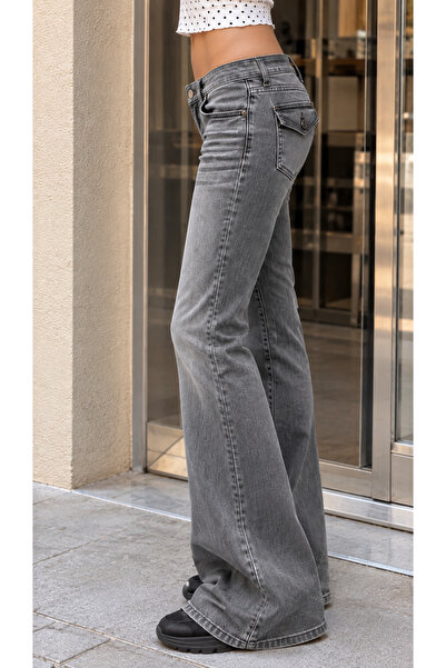 Messy Girls Women's Low Waist Flare Jean Pants with Back Pocket Flap Spanish ...