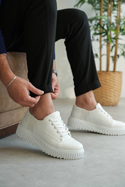 Zerenyus ZRK-X516 Premium Yüksek Kalite Kalın Taban Beyaz Günlük Erkek Sneaker