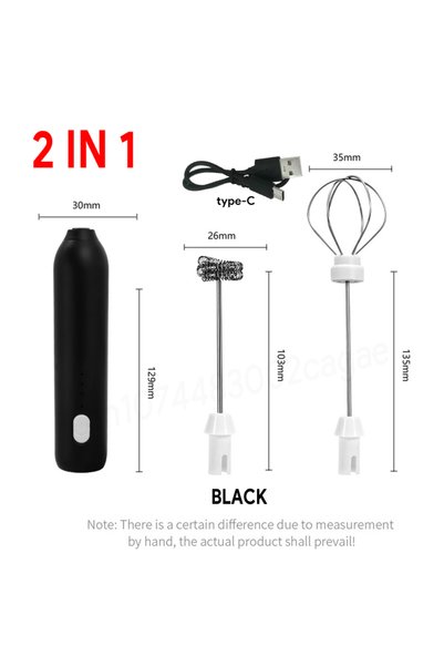 choice2 2in1 black MINI Milk Frother USB Rechargeable 3 Speeds Foam Maker Cof...