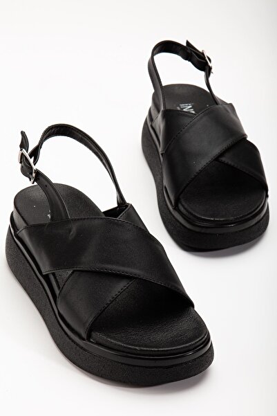Zerenyus Zri̇n-1164 Premium Black Wedge Heel Women's Sandals