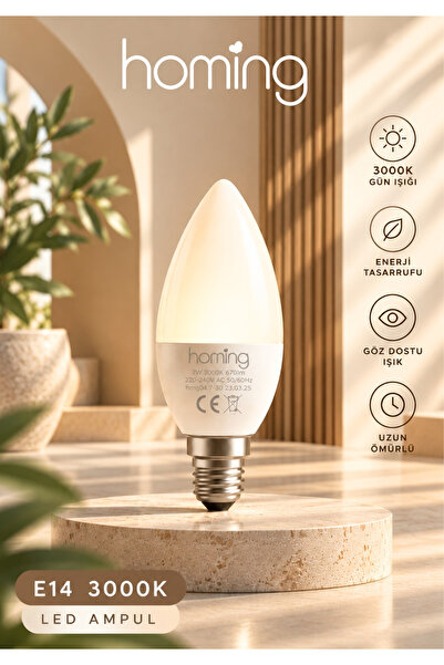 HOMİNG Homing E14 Led Ampul 7w 670 lm Güneş Işığı 3000K