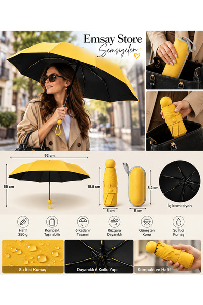 Emsay Store YENİ SEZON ULTRA KALİTELİ Kapsül Mini Şemsiye – Çantada Taşınabil...