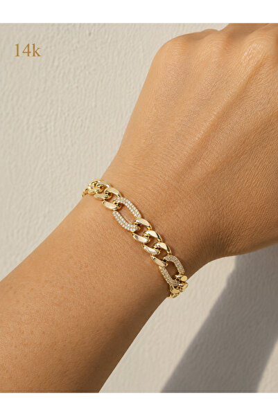 POKAK Xuping Jewelry 14K Altın Kaplama Figaro Gurmet Zincir Zirkon Taşlı Deni...