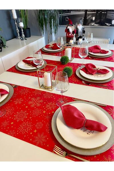 Decamor home New Year Themed Red Short Runner Christmas Table New Year's Tabl...