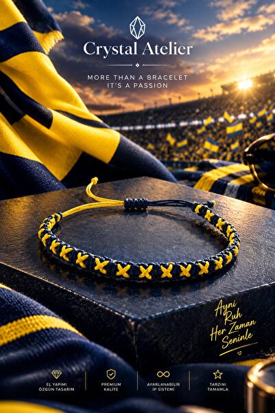 Crystal Atelier Yellow Navy Blue Fan Bracelet Unisex Adjustable Knitted Macra...