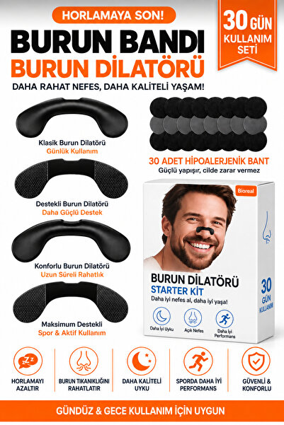 Horlama Azaltıcı Manyetik Burun Bandı Seti Premium , Mıknatıslı Siyah Dilatörü Aparatı