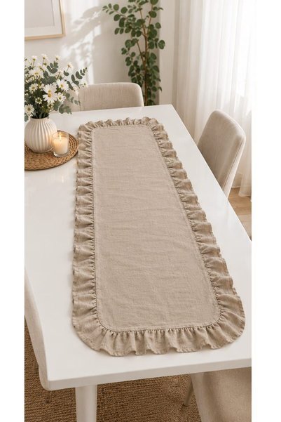 ZİLCA HOME Muslin Ruffled Runner 40 X 110 cm Decorative Tablecloth