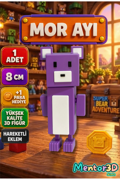 Mentor 3D Store Super Bear Adventure Mor Ayı ve Shicka Seti Süper Ayı Oyuncak