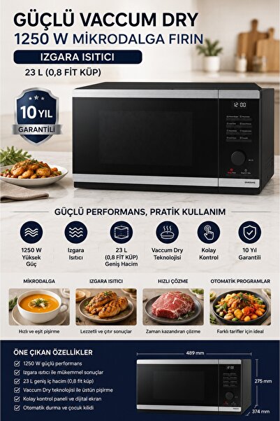 Samsung Drmz Güçlü Vaccum Dry 1250 W Mikrodalga Fırın, Izgara Isıtıcı,23 L (0...
