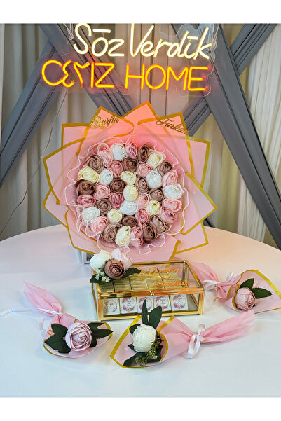 Cyz Home 41 Karışık Tüllü Şakayık İsteme Çiçeği Buketi & Kişiye Özel İsimli S...