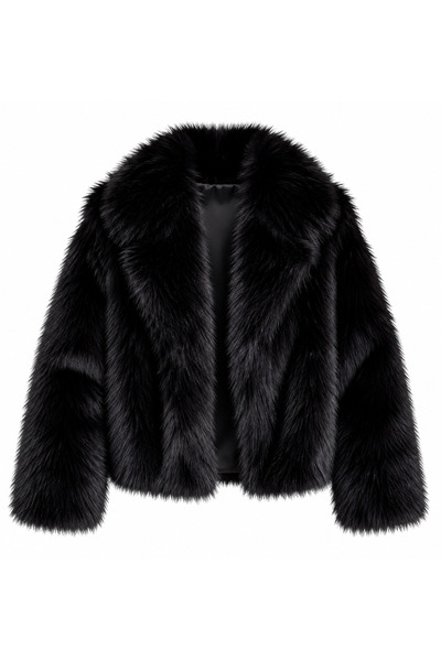 Senarce Μαλακό στην αφή oversized Premium Fur Plush Μαύρο Παλτό