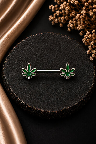 Sinsemilla Jewelry Yeşil Yaprak Figürlü Gümüş Renk Meme Ucu Piercing