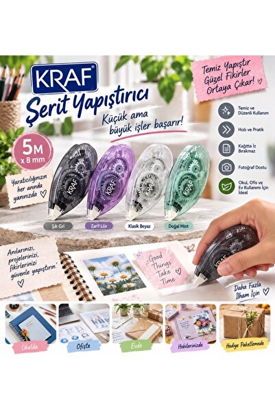 hobi market art Glue Tape Şerit Yapıştırıcı 8 mm x 5 mt.