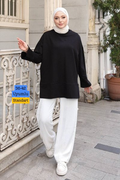 Balenbi Women's Crew Neck Sleeve Slit 2 Thread Combed Cotton Basic Tunic 346 ...
