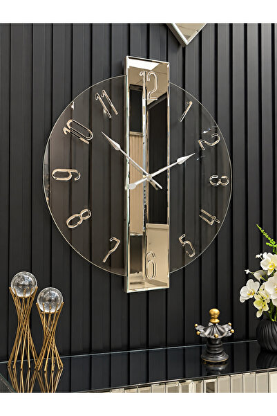 efe ayna dekor 61x70cm Şeffaf Model Gümüş Aynalı Duvar Saati ( Salon, oturma ...