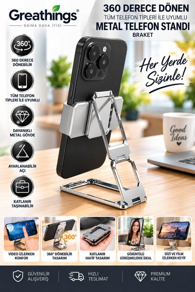 Greathings Metal 360° Döner Katlanabilir Ayarlanabilir Masaüstü Telefon Stand...
