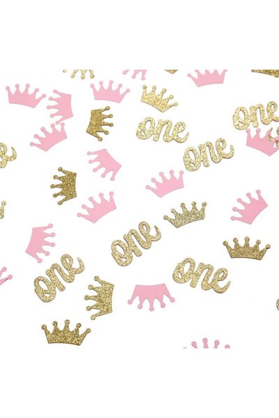 Choice Glitter Crown Confetti Pink and Gold One Table Scatter for Princess Gi...