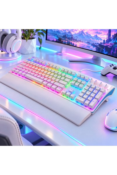 MINO TECH Türkçe Q Mekanik Gaming Klavye Kablolu USB Rainbow LED Aydınlatmalı...