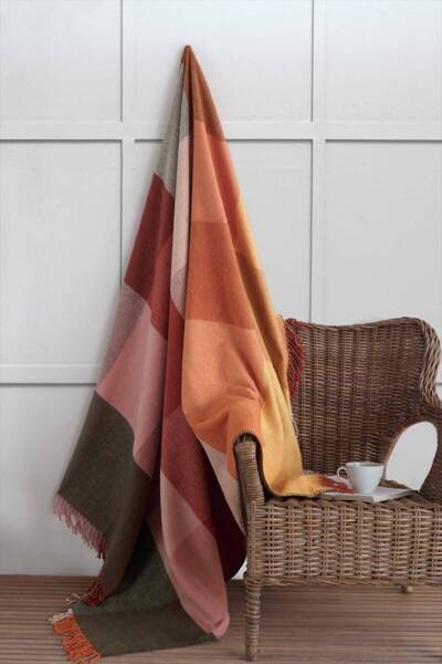 Bayev Orange Cotton Scotch Plaid Blanket Single Size 150X200