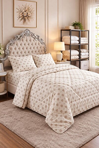 GOLDROOM YÜN YORGAN SETİ KUMAŞ %100 PAMUK DOLGU %100 YÜN ÇİFT KİŞİLİK 4 PARÇA