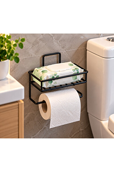 YDGR Metal Banyo Wc Rafı Havluluk Tuvalet Kağıdı Askılığı Siyah