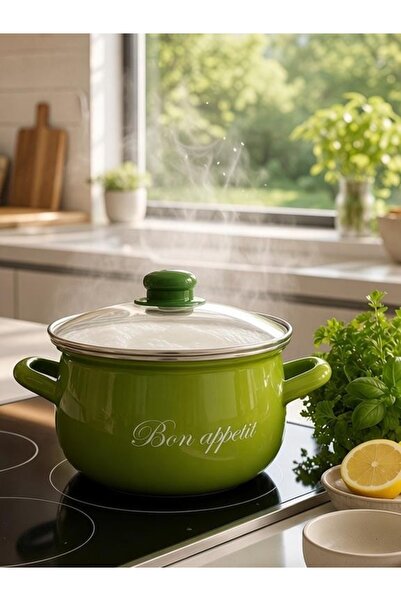 EBRULİEMAYE Green Bon Appetite Small Size Pot 2 Liters 18 cm Diameter Milk In...