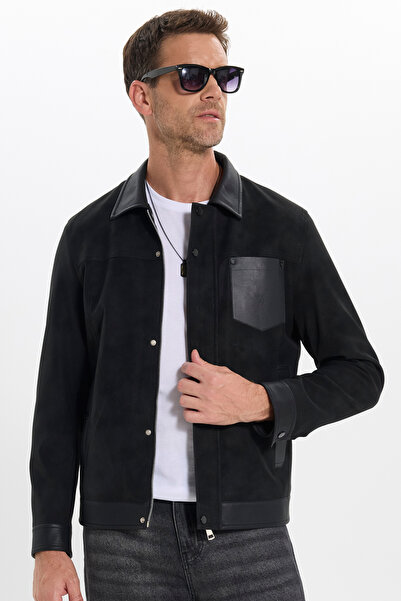 Tudors Men's relaxed fit casual shirt collar zipper snap closure self-texture...