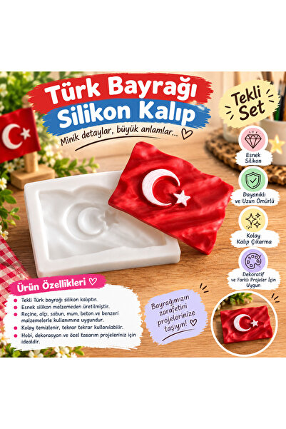 HobiCraft Market Dalgalı Ay Yıldız Bayrağı Silikon Kalıbı-Net görünen Ay ve Y...