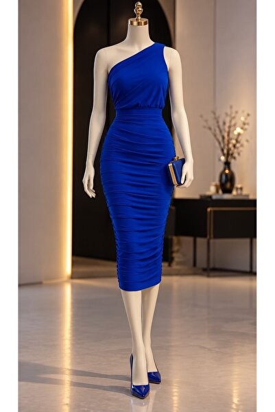 Modafeminen Tek Omuz Scuba Krep Elbise 582617 Saks