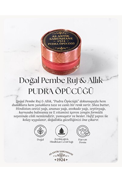 AS ANTİK SABUNHANE 1924 5 Ml Doğal Pembe Ruj & Allık – Pudra Öpücüğü