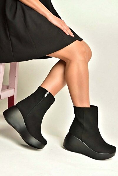 Fox Shoes Z946051902 Black Suede Wedge Sole Women's Boots