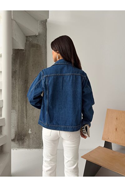 ÇEÇİM Kadın Karla 90lar Koyu Jean Ceket