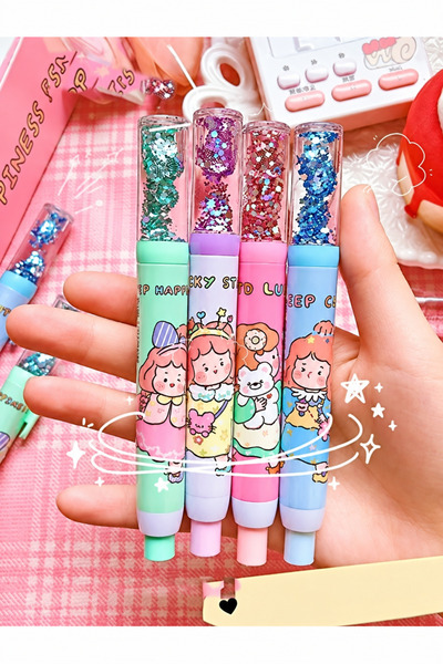 NaSaDAN Simli Glitter Silgi Tekli Kawaii Sevimli Kız Tasarımlı Okul Kırtasiye...