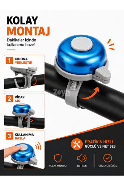 Renkli Metal Bisiklet Zili | Güçlü Uyarı Sesi | Kolay Montaj | Şehir, Dağ ve Çocuk Bisikletleri ile Uyumlu