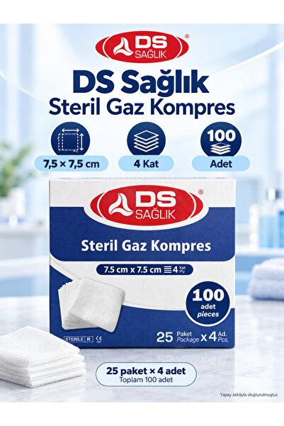 DS Sağlık 7.5x7.5cm Steril Hidrofil Gazlı Bez Gkp04 4 Kat 100lü