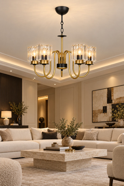 ESSLİGHT Renne 5’li Eskitme Sarkıt Kristal Taşlı Avize Salon Mutfak Yatak Odası