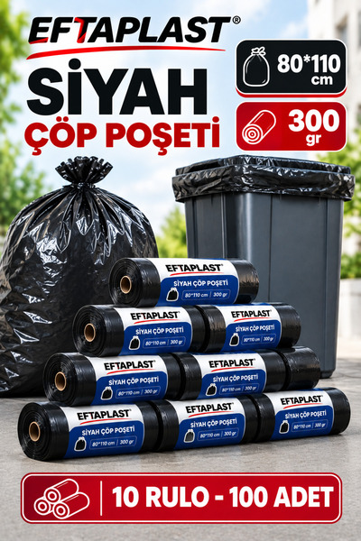 80*110 SİYAH ÇÖP POŞETİ 300 GR (10 RULO-100 ADET)