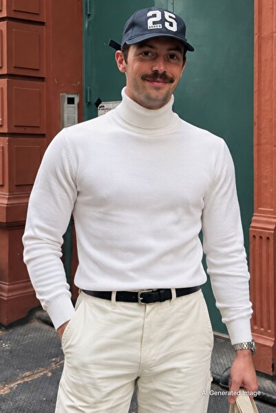 Madmext White Turtleneck Sweater 4656