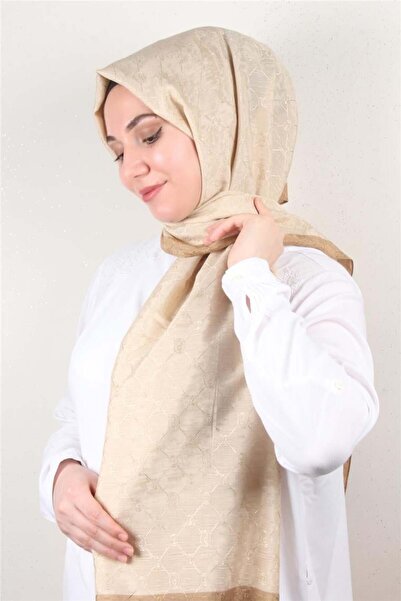 PİRAMİT İpeksi Monogram Şal 2753-19 Bej